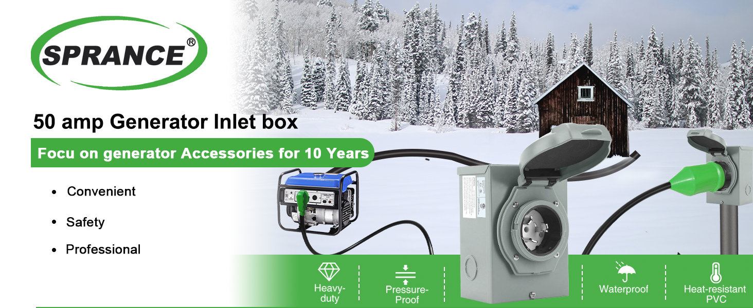 Sprance 50 Amp Generator Inlet Box, NEMA PB50, SS250P