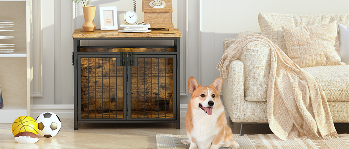 DKLGG Dog Crate Furniture Side Table, Wooden Dog Crate End