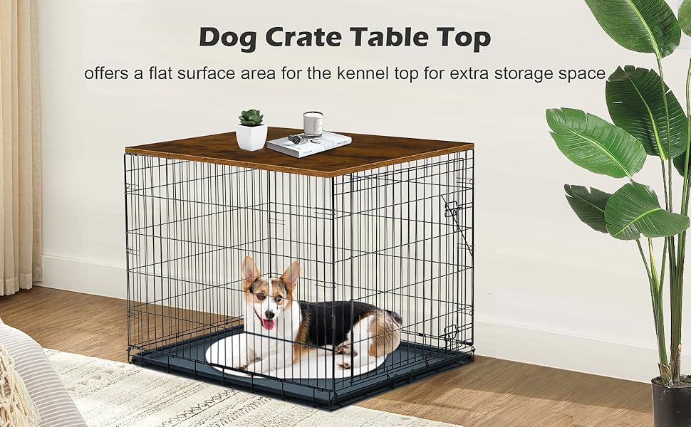Deblue Dog Crate Topper Wood, Rustic Style Crate Table