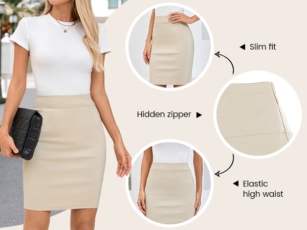 Kate Kasin 2025 Apricot Skirt Stretch Knee Length Pencil