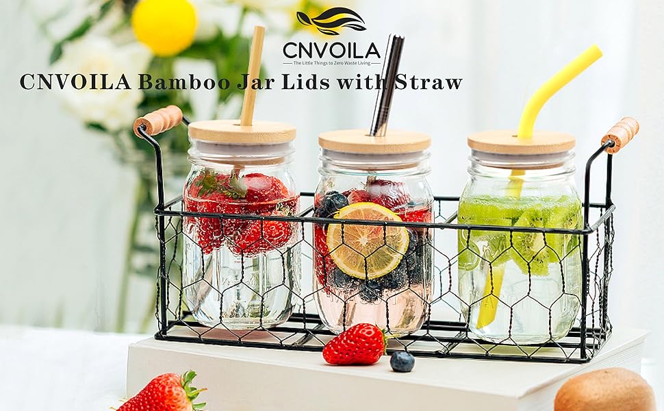 CNVOILA Regular Mouth Mason Jar Lids, Bamboo Lids for Beer