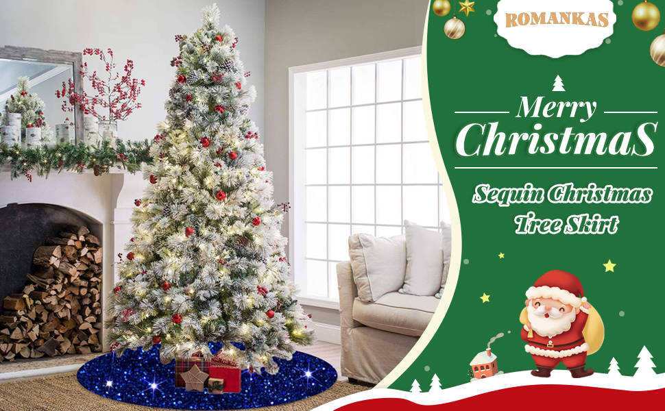 ROMANKAS Sequin Christmas Tree Skirt Royal Blue Mini Tree