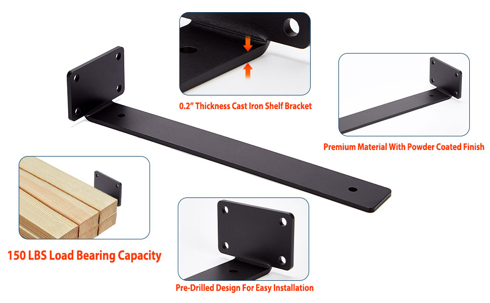 Ganggend Floating Shelf Brackets 8 Inch, 6 Pack Heavy Duty