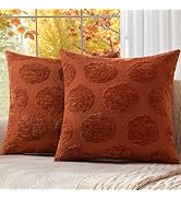 decorUhome Fall Decorative Rust Pumpkin Throw Pillow Covers 18x18 Set of 2, Soft Chenille Jacquar...