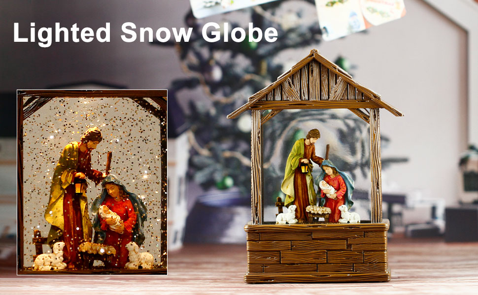 Nativity Sets for Christmas Indoor, Nativity Scene Lighted Snow Globe, 8.5" Musical
