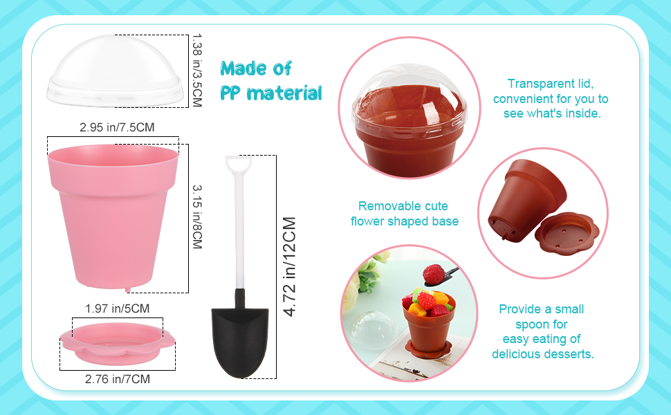 50 Pack Flowerpot Dessert Cups with Lids, Shovel, Spoon