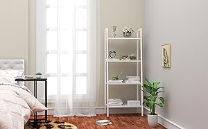 WOLTU Scaffale A Scala Libreria Portaoggetti In Legno Acciaio Con 4 Ripiani Nero+faggio 20 1