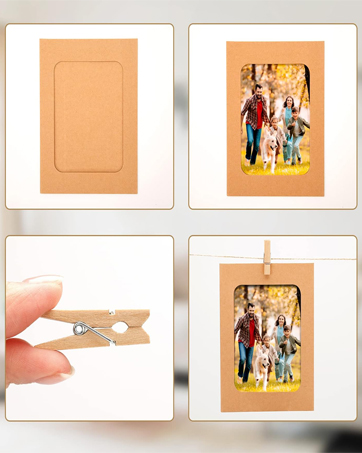 30 Marcos De Fotos De Papel Kraft 4x6 Con Clips De Madera - DIY Para Pared