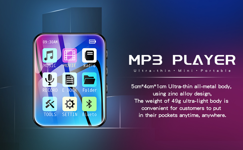 MYMAHDI 8GB MP3 Player with Bluetooth and WiFi,4" Music Player Touch Screen with