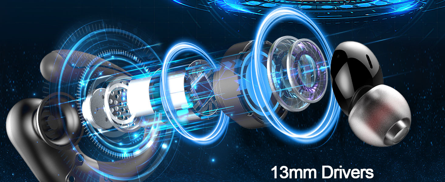 Earphones in Ear Waterproof with Microphone LED Display for Sports Running Workout Black