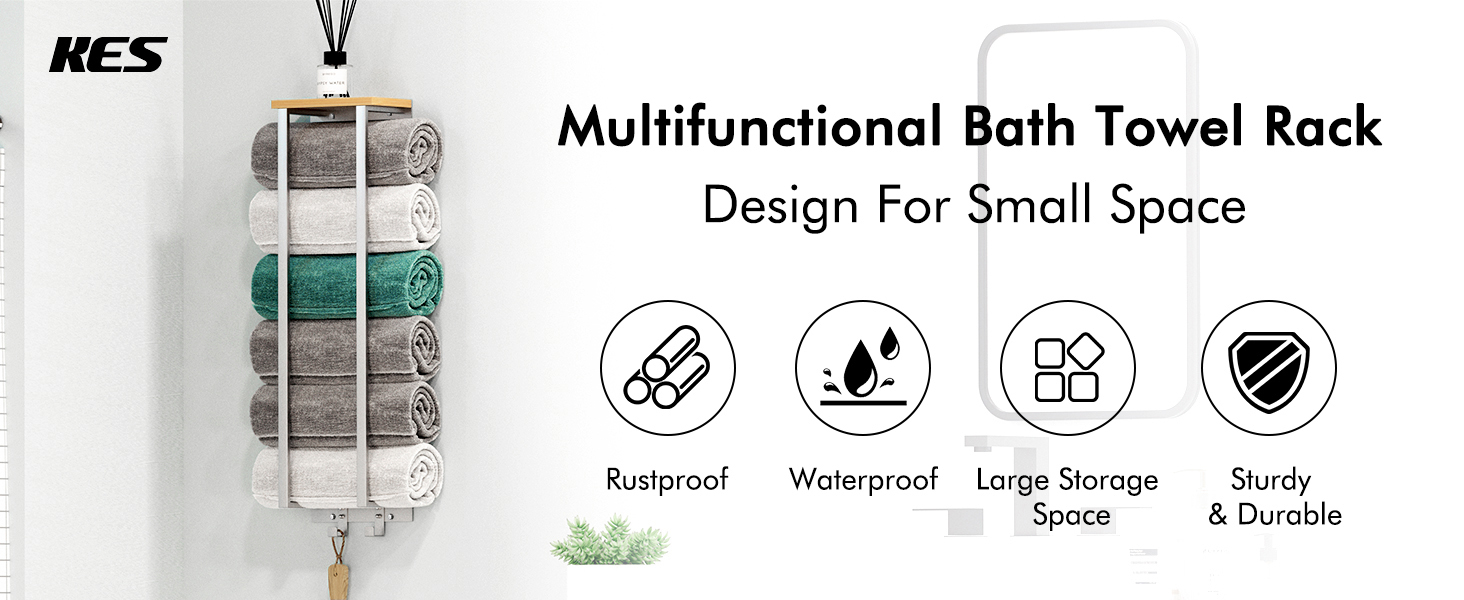 KES Towel Rack for Bathroom Wall Mounted with Bamboo Shelf