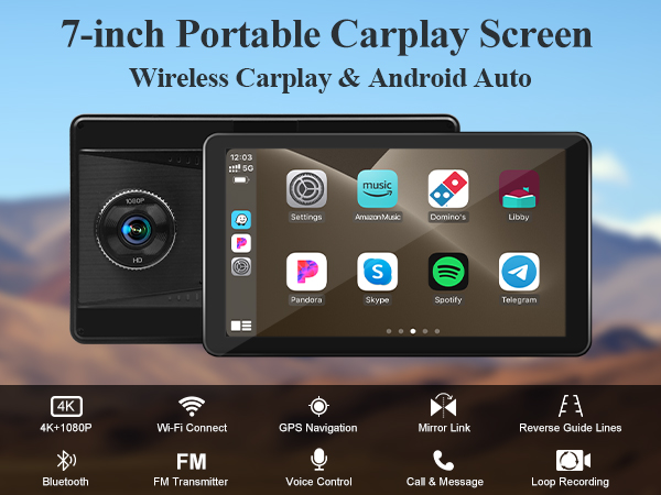 Amazon.com: Portable Apple Carplay Screen for Car, 7