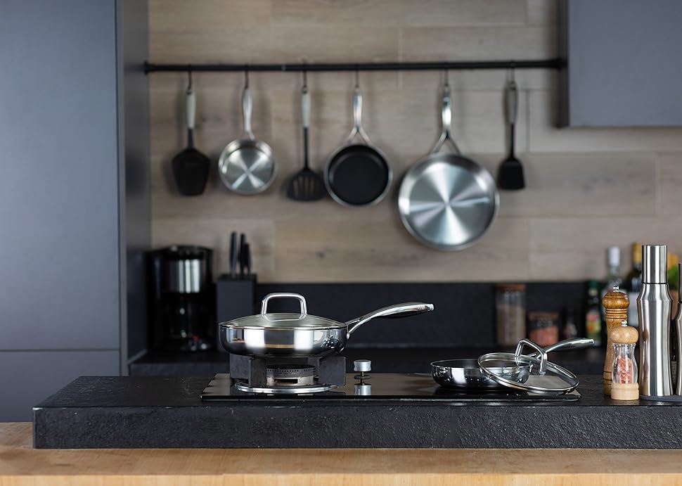 STAMBE 8" With Lid Stainless Steel Pan, Triply Stainless