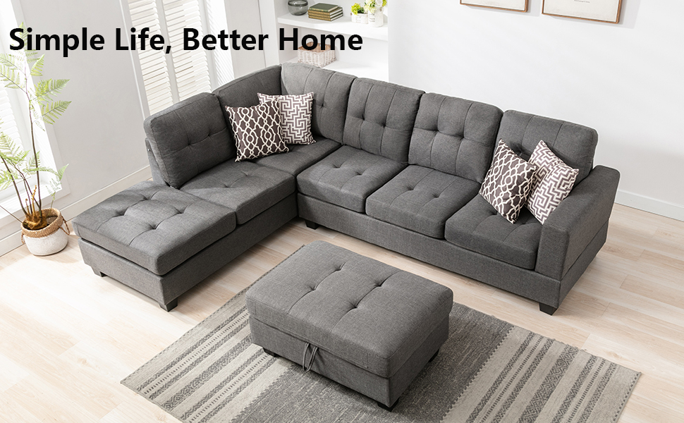 Merax Reversible Sectional Sofa Set with 2 Outlets & USB Ports, LShaped Couch with
