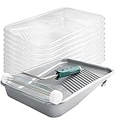 Mister Rui 12 Pack 9 Inch Disposable Paint Tray with Liner and 5 Wire Roller Frame, Plastic Washa...