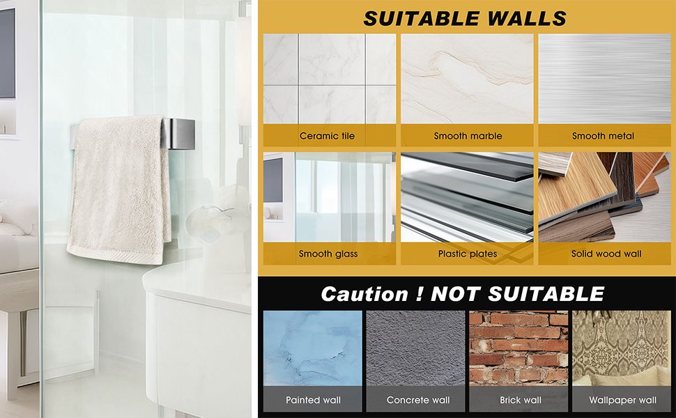 Hand Towel Holder, Self Adhesive Towel Holder, Bathroom Towel Bar Stick on Wall