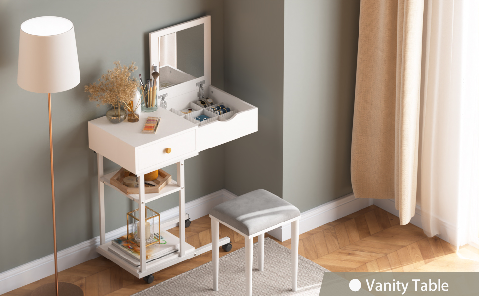 Elephance Moveable Vanity Desk with Mirror for Small Spaces