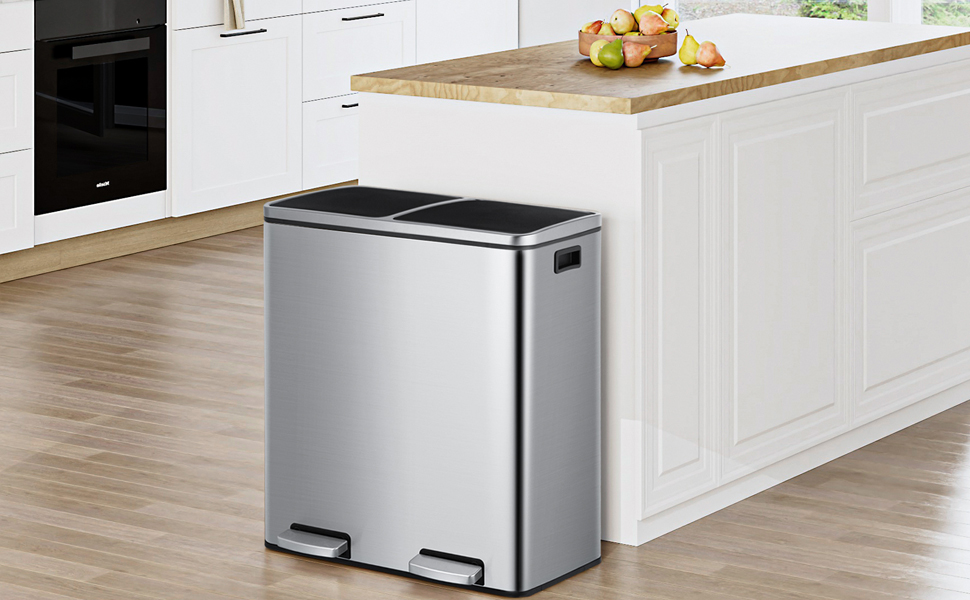 Dual Step Trash Can, 16 Gallon (2×30L) Stainless
