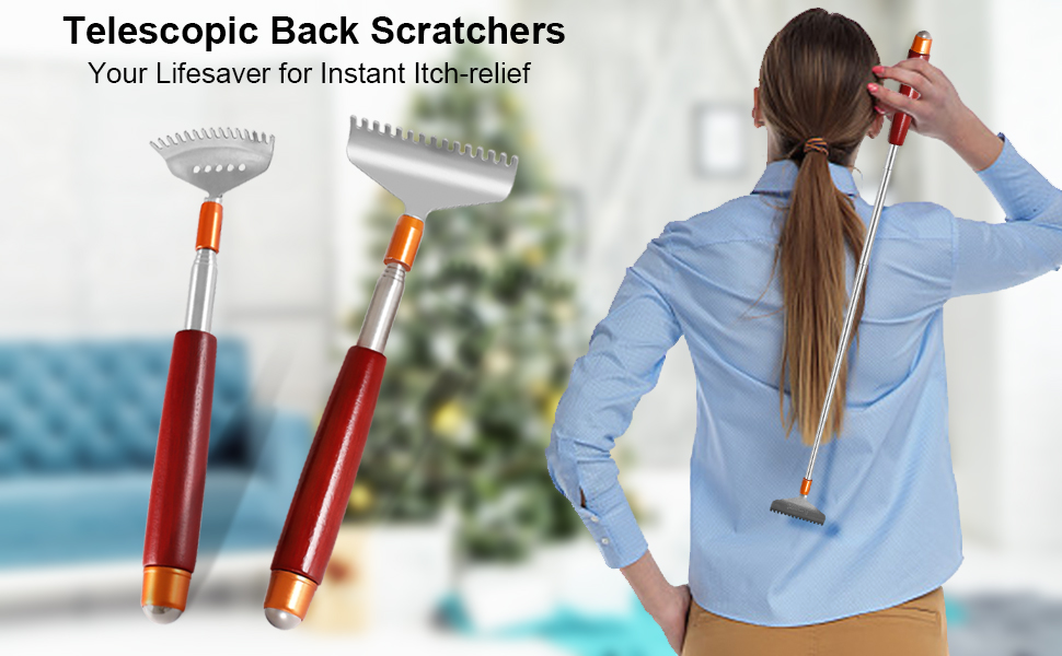 Back Scratcher with 2Pcs Detachable Heads (Gift Box & Bag), Long Back