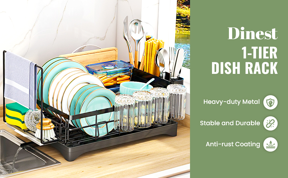 DINEST 1 Tier Dish Rack for Kitchen