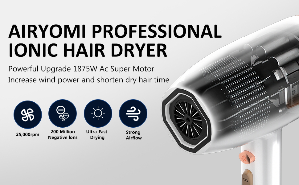 AIRYOMI Professional Ionic Hair Dryer,Blow Dryer with