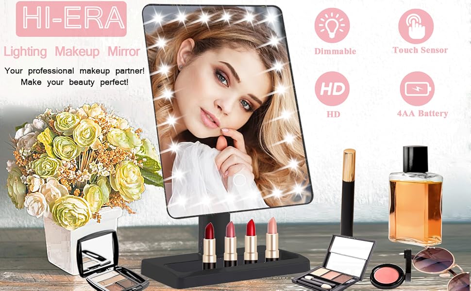 HiERA Lighted Makeup Mirror Vanity Mirror with Lights, 10X Magnification, 24 LED