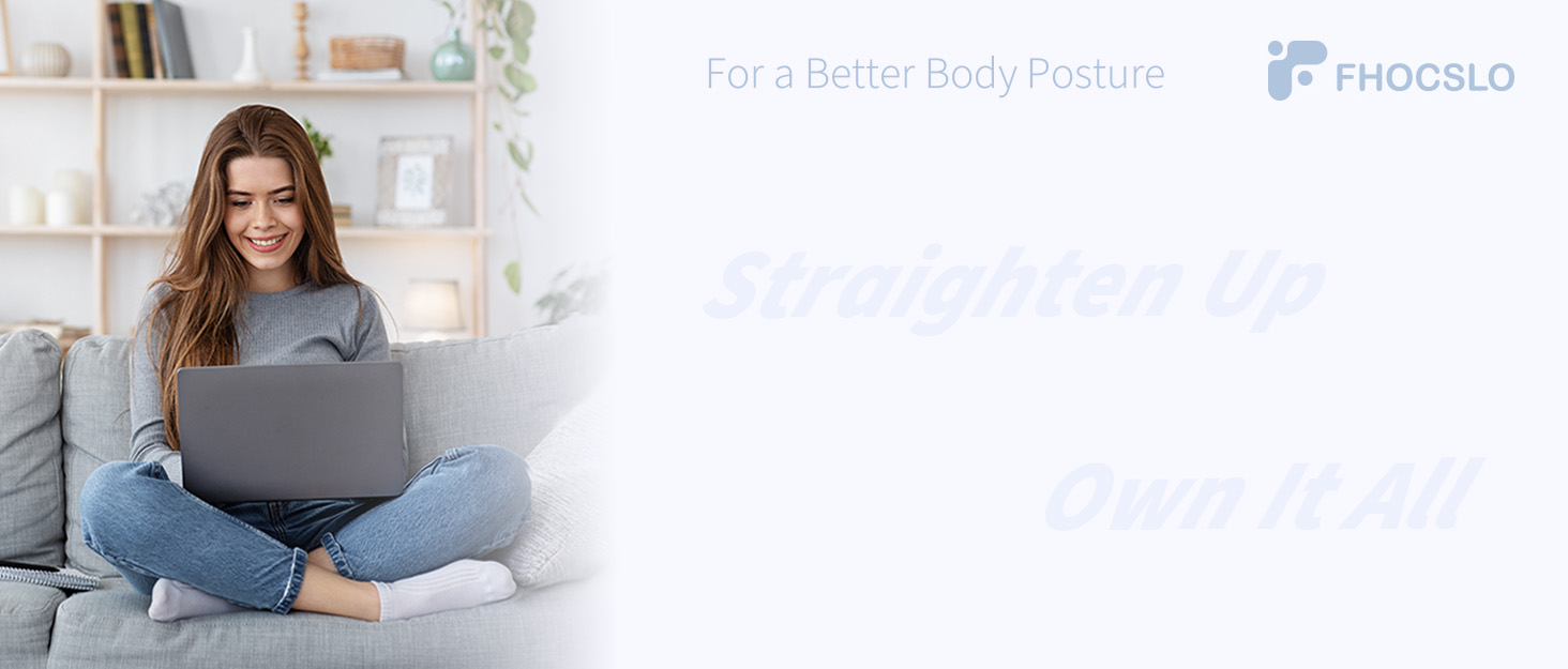 Text reads 'For a better body posture' and 'PROGOLO'. Shows promotional images of body positioning products in use on soft furniture.