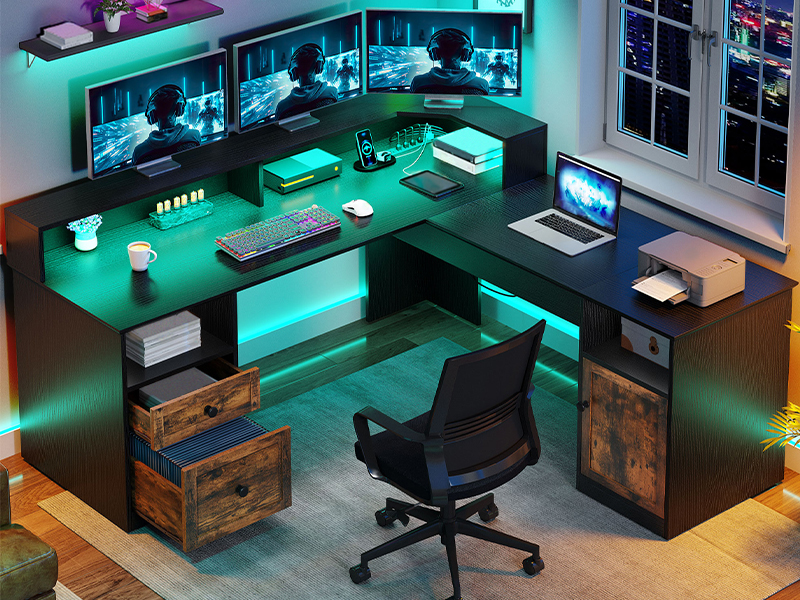 Amazon.com: YITAHOME L Shaped Desk with Power Outlets & LED