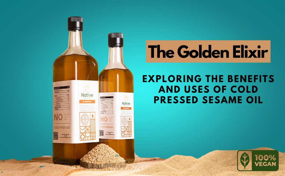 Native Organica Wood Pressed Sesame Oil (1000 ml) Glass Bottle Kolhu