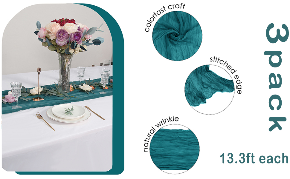 3 Pack Teal Blue Cheesecloth Table Runner13.3ft Gauze
