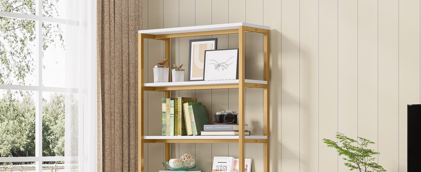 Tribesigns Gold Bookshelf, 70.9" Tall White and Gold