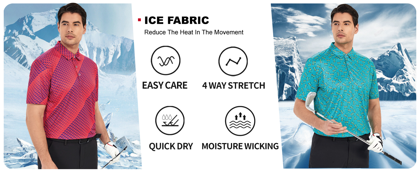 Golf Shirts for Men Dry Fit Short Sleeve Print Performance Moisture Wicking Polo Shirt
