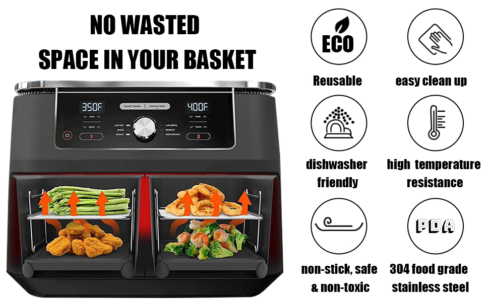 Smilcloud 2 Pcs Air Fryer Rack for Ninja, Square Air Fryer Racks Tower