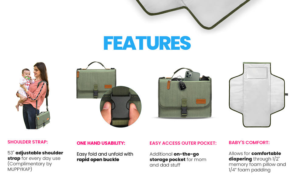 Portable Changing Pad with Shoulder Strap Detachable