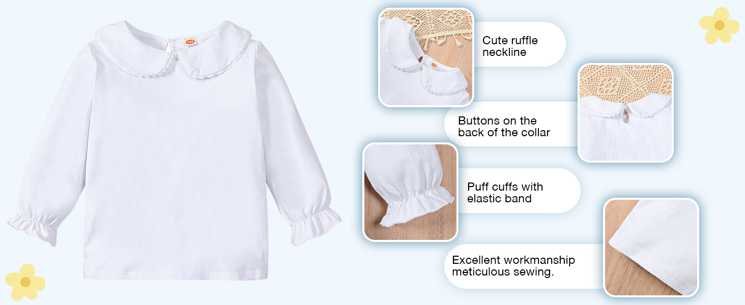 Baby Girl Kids Blouses Long/Shortsleeves Solid Color Doll Collar T-Shirt Top Bottom