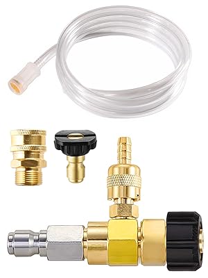 Pressure Washer Chemical Injector Kit Adjustable Soap Dispenser, 3/8 Inch  Quick Connect, 10 Ft Siph