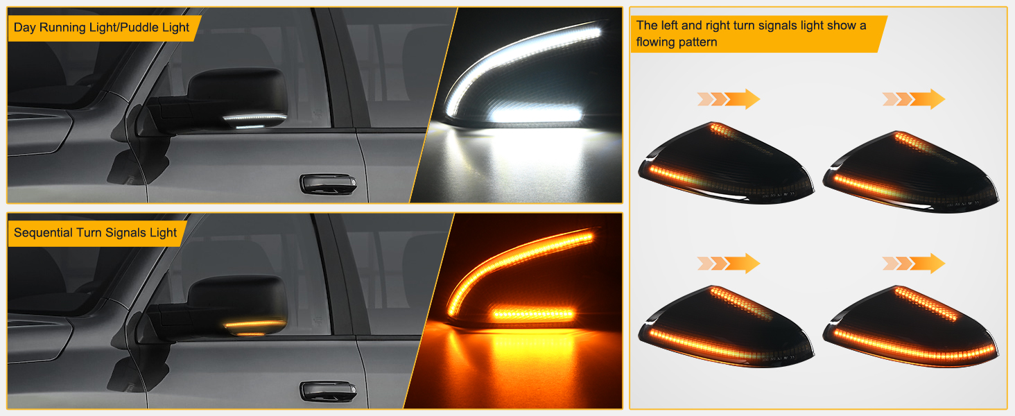 Side Mirror Marker Light Switchback Amber Turn Signals Light White Parking Light