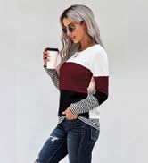 NEYOUQE Womens Color Block Loose Long/Short Sleeve T Shirts Casual Comfy Tops Tee Shirt