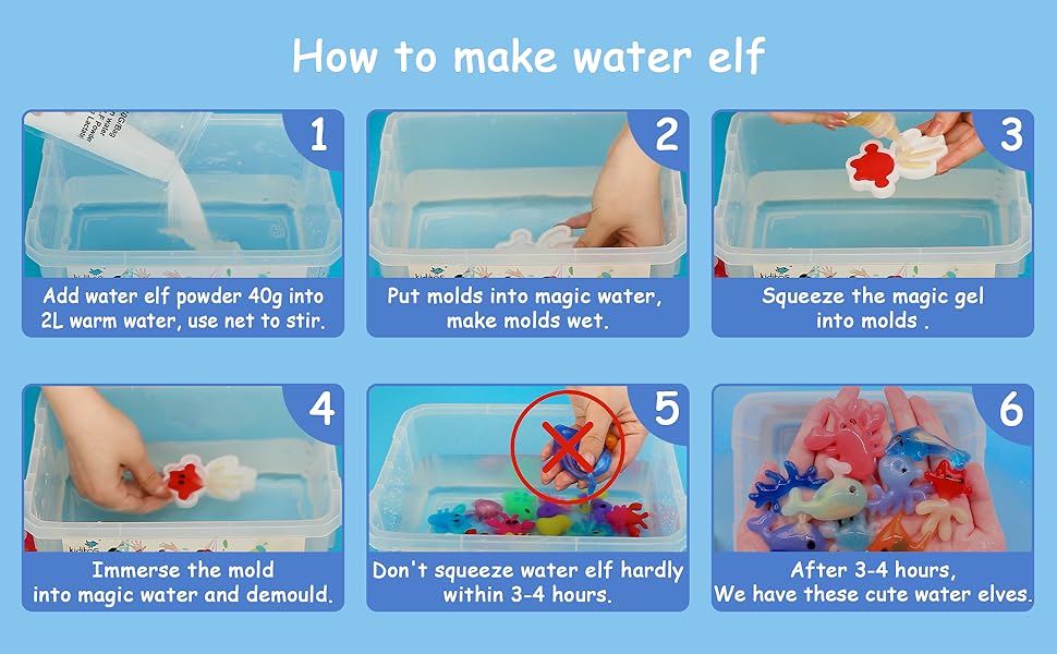 Kiditos Magic Water Elf Toy Kit, 20 colors Magic Gel,10 Sea