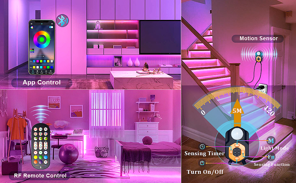 Motion Sensor Under Bed Lights,9.84FT RGB LED Strip Light