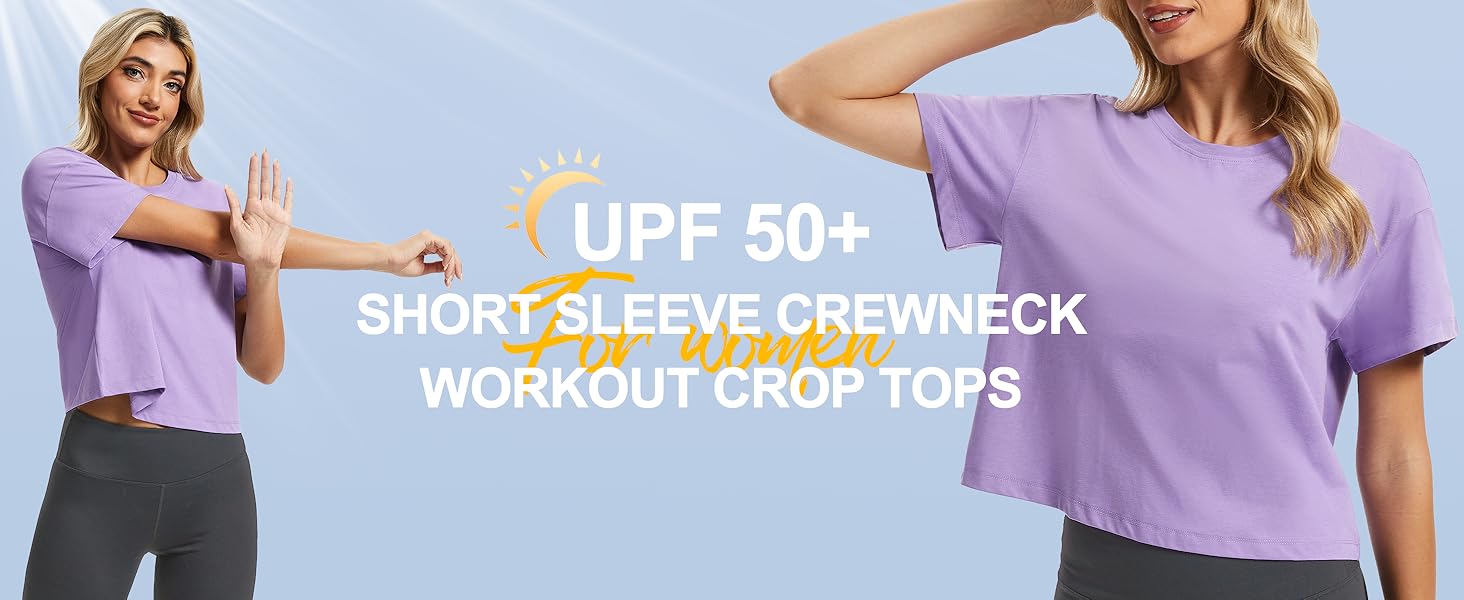 UPF 50+ SHORT SLEEVE CREWNECK WORKOUT CROP TOPS