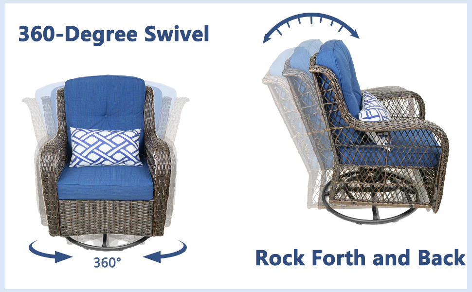 Auzfy 4 Pieces Outdoor Swivel Rocker Patio Chairs, Wicker