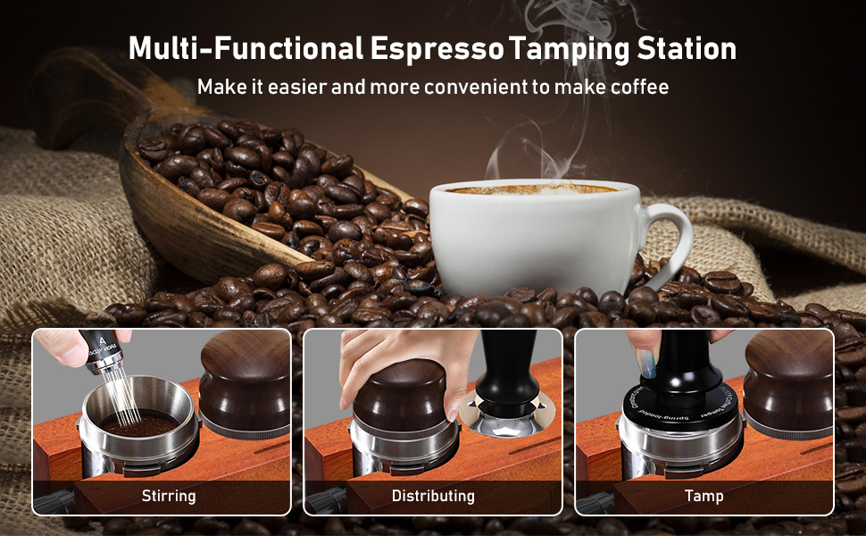 Kannino Wooden Coffee Tamping Station 8 in 1 Espresso Tamper Holder Station Fit for 5156mm