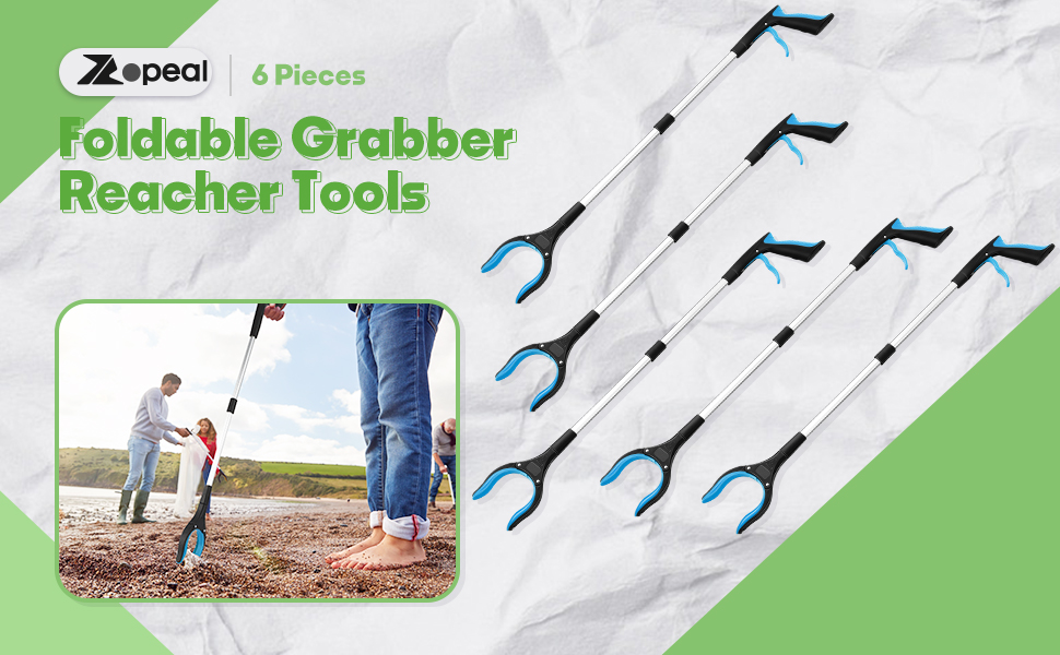 6 Pack Trash Grabber Reacher Tool for Elderly, 32" Foldable