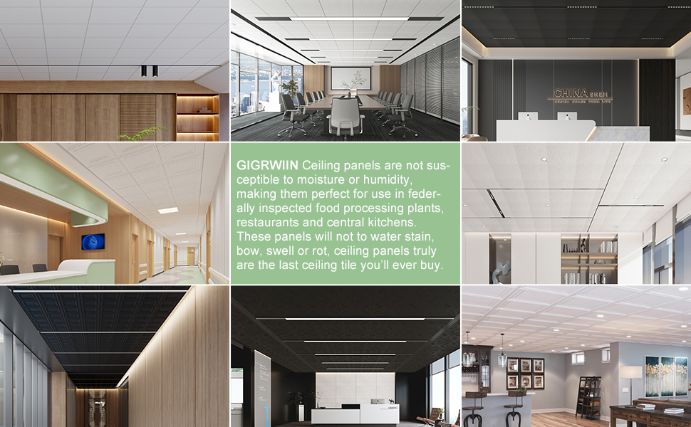 Smooth Black Drop Ceiling Tile 2ft x 4ft, PVC Ceiling Panel 24x48in