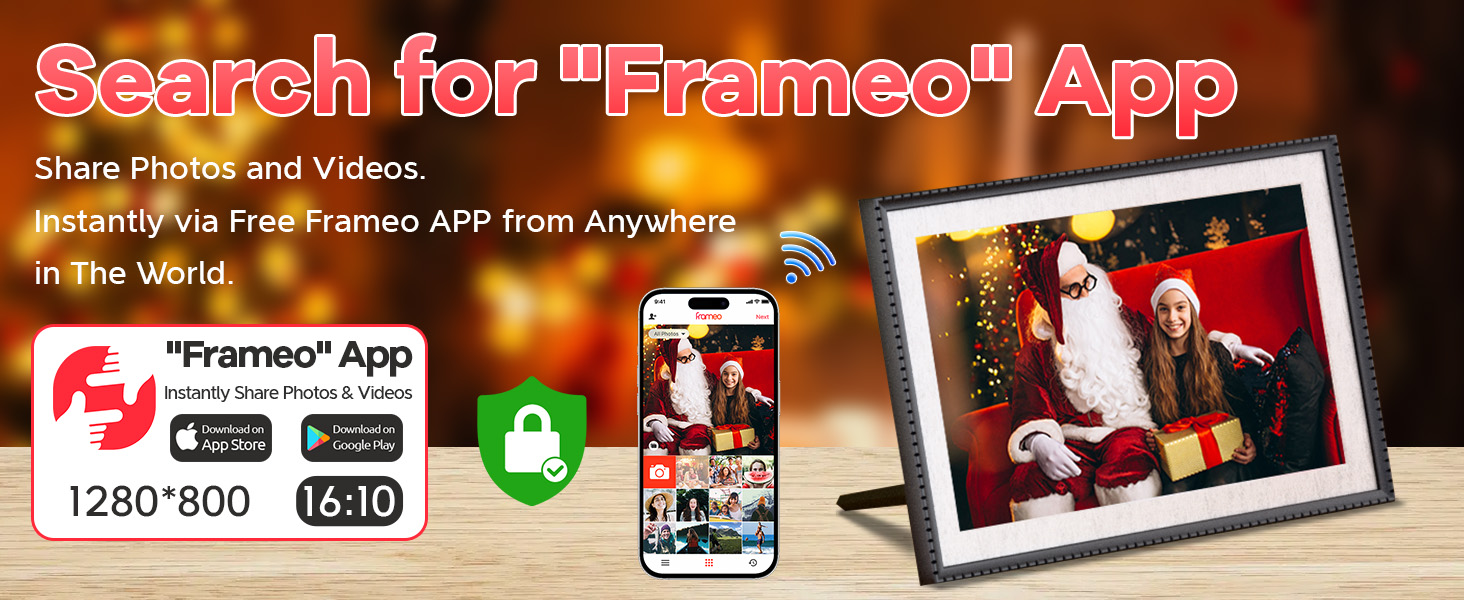 FRAMEO 10.1 inch Digital Photo Frame with LED Light, 32GB