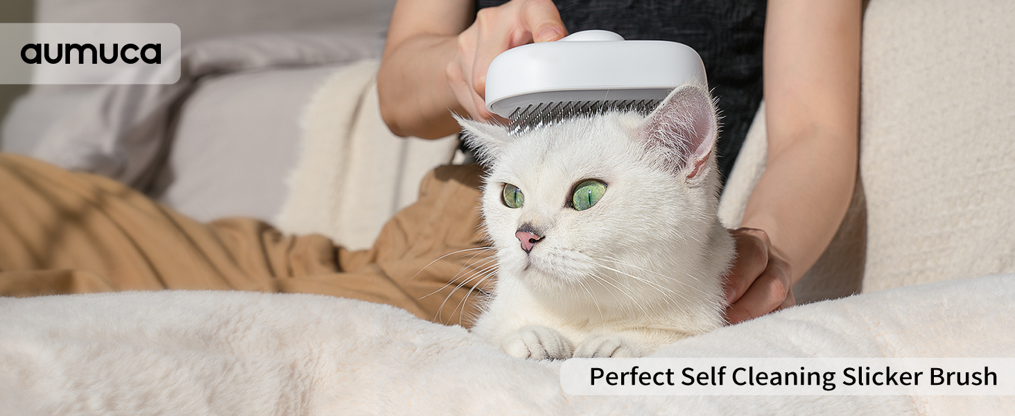 aumuca Cat Brush, Self Cleaning Cat Grooming Brush with Front Release