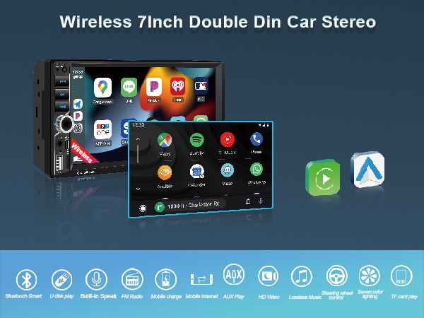 Apple - み！ Amazon.com: 7'' Wireless Apple CarPlay Double Din Car Stereo