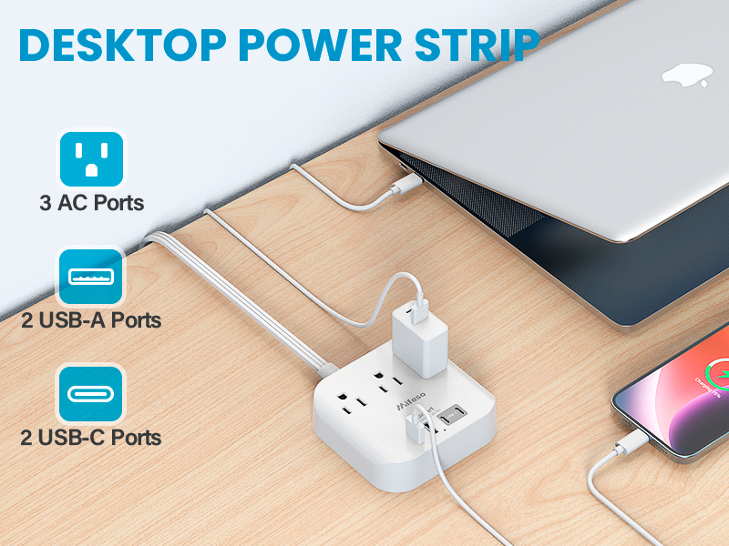 Flat Extension Cord, 5ft Ultra Flat Plug Power Strip 3