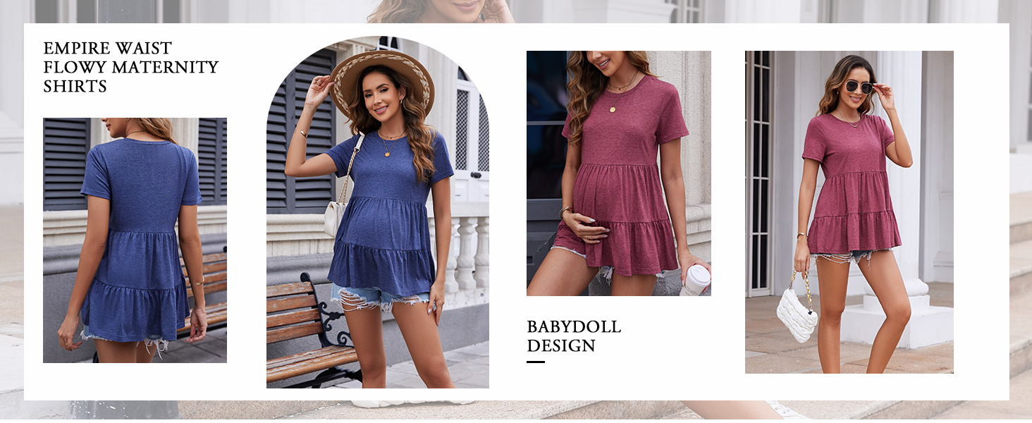 Women's Tiered Maternity Tops Short Sleeve Ruffle Maternity T Shirt Basic Casual Pregnancy Top